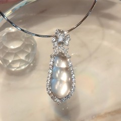 NaturalShuiMoQuartzJadeFuBeanPendant925SterlingSilverMoissaniteNecklace