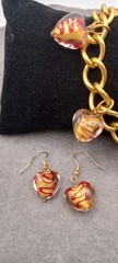 Murano Glass Hearts Gold Foil Jewelry Set, Bracelet & Earrings, Colorful swirls