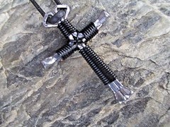 NECKLACE WESTERN HANDMADE OF 4 HORSESHOE NAILS CROSS ADJUSTABLE BLACK CORD