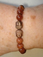6″ Stretch Magic EASY ON OFF No Clasp Natural 8mm Goldstone Gem Buddha Bracelet