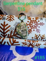 Handcrafted Serpentine Stone Pendant Wrapped In Copper Wire Green Gray #185