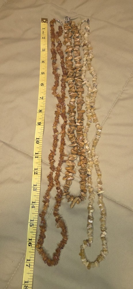 Handmade Stone Chip Bead Necklaces Lot of 3 Brown Beige Orange Boho Jewelry