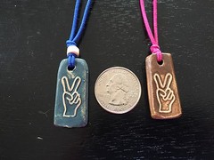 MudLove Necklace, Inspirational, Hand Made Clay Pendant, Multi Color Bands