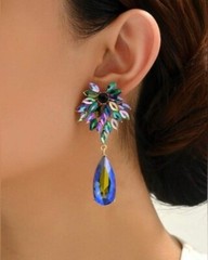 Elegant Glass Natural Earrings Green Blue