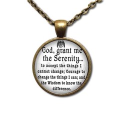 Serenity Prayer Inspirational Word – Handmade Round Glass Pendant Necklace