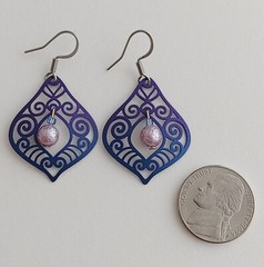 Handmade Blue Purple Filigree Earrings Swirl Dangles Beads Gift Rdy Lightweight