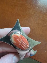 Vintage Modernist 950 Fine Silver Large Orange Spiny Oyster Shell Drama Pendant