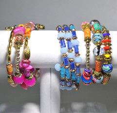Wire Wrap Bracelet Lot Faceted blue pink beaded colorful 1 signed C1946 E