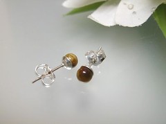 Vintage nature Tiger Eyes round ball stud sterling silver earring-4, 5, 8 mm