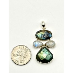 Large Faceted Labradorite & Moonstone Sterling Silver Handmade Pendant