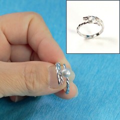 Solid Silver .925 Silver-gray Pearl Ring Wheat Style Adjustable Ring Size TPJ
