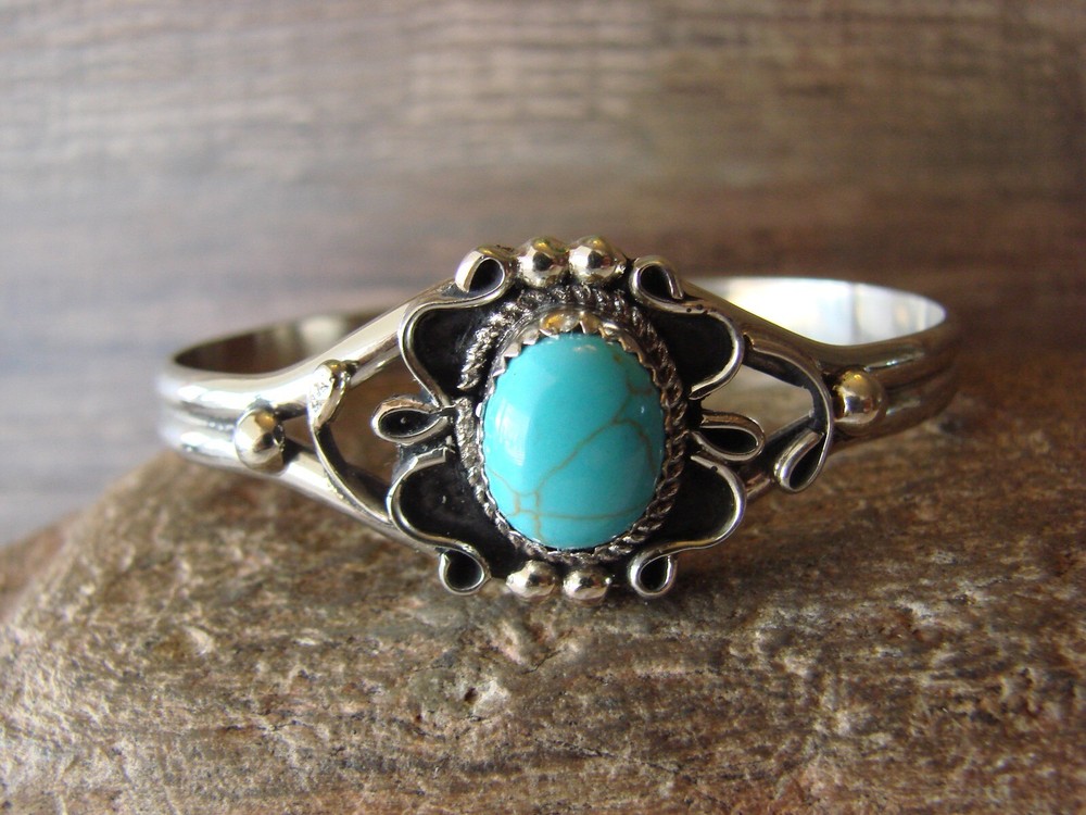 Navajo Indian Nickel Silver Turquoise Bracelet by Tolta