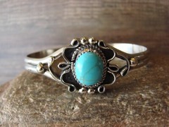 Navajo Indian Nickel Silver Turquoise Bracelet by Tolta