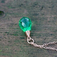 Lab Made Green Tourmaline Pendant Rose Gold Filled , October Birthstone