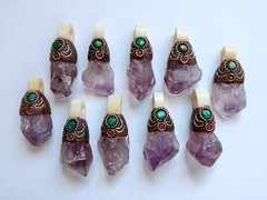 ✨Unique Lot of 10 Amethyst / Turquoise Peruvian Pendants Handmade Alpaca Silver✨