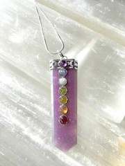 Purple Lepidolite 7 Chakra Gemstone Pendant Crystal Point Necklace Reiki Healing