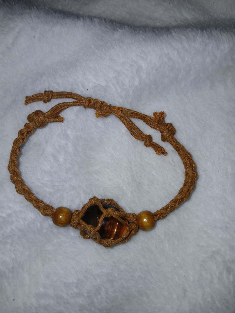 Handmade Hemp Bracelet W/ Tumbled Smokey Quartz Crystal