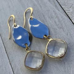 Min Favorit Mixed Metal Artisan Earrings Gold Bezel Set Clear Crystal & Silver
