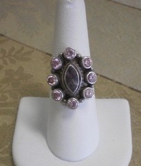 Sterling Silver 925 Marquise Amethyst Surrounded by Pink Topaz Ring Size 7.5