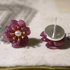 Natural Tourmaline flowers White pearl Earrings 925 Custom Handmade Ear Cuff