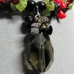 Red Coral Black Onyx Green Prehenite Garnet Quartz Southwest Pendant Necklace
