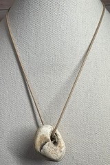 Natural Irish Fairy Hag Stone Pendant On Cord Necklace 16” Good Fortune & Luck