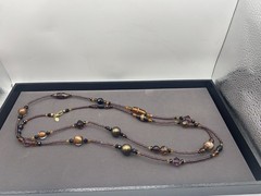 Stunning MeiFa LONG Glass Beaded Brown, Maroon and Amber Women’s Necklace