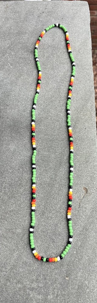 Riker Hill – Long Handmade green sunset glass seed bead Necklace approx. 28”