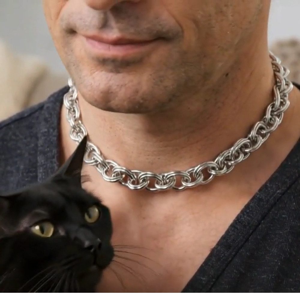 Stainless Steel Handwoven Double Spiral Chainmail Weave Unisex Chain Choker