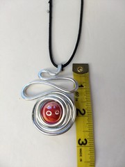 Silver Tone Swirl Red Marble Pendants Necklace Art to Wear Modern Abstract