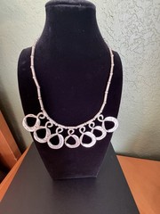 Modernist Statement Necklace 19” Silver Tone European Artisan Bib Necklace