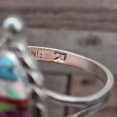 Sterling Silver Zuni Style Inlay Ring Size 10 Multi Stone Signed R Southwestern