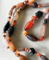 Agate Gemstone Polished Beaded Necklace Bohemian Chic 51 inches LONG Vintage