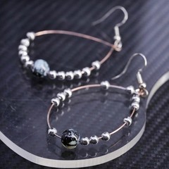 Vintage sterling silver 925 handmade teardrop earrings with snowflake obsidian