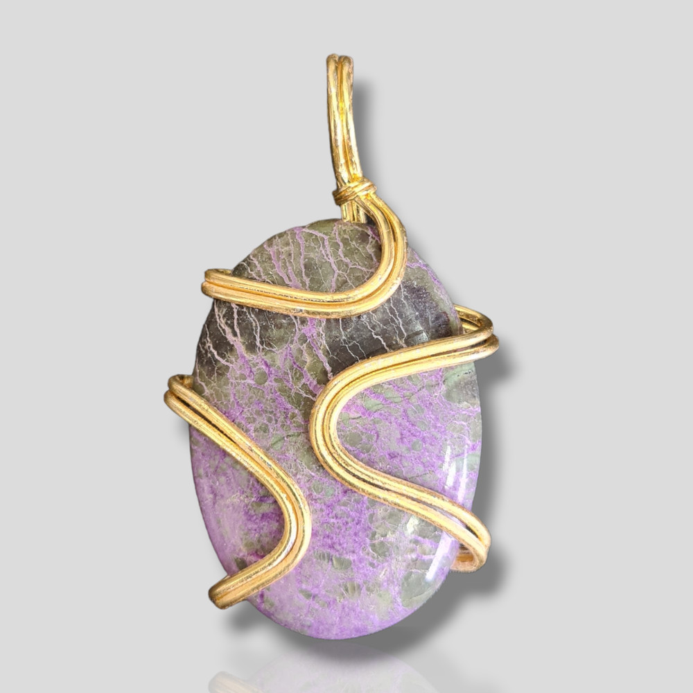 Wire Wrapped Gold Plated Pendant With Jasper Jewelry 2.25 Inches