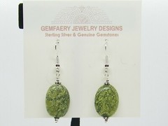 Sterling Silver Natural RUSSIAN SERPENTINE Dangle Earrings #2713…Handmade USA