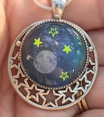 MOON & STARS Pendant UNIQUE Jewelry Necklace Whimsical Fantasy Scene