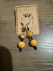 22 Inch Handmade Necklace Earrings Set Bumblebee Agate Black Seed Beads New NWOT