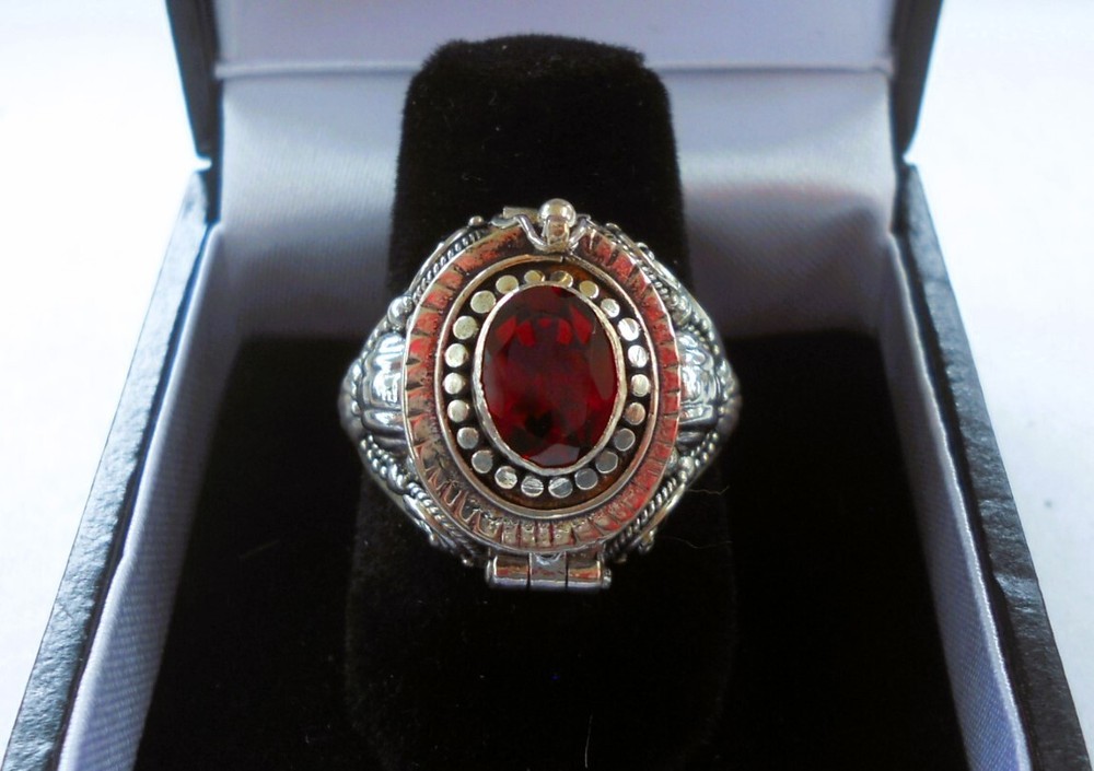 Handmade Sterling Silver Garnet Poison Ring – Sizes 6-8-9-10
