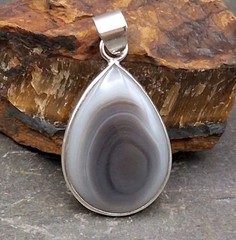 Botswana Agate Sterling Silver Pendant Teardrop Banded Eye Natural Stone