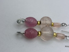 Artisan Pink Speckled Beaded Silver Tone Hook Dangle Drop Earrings 2.5 Inch