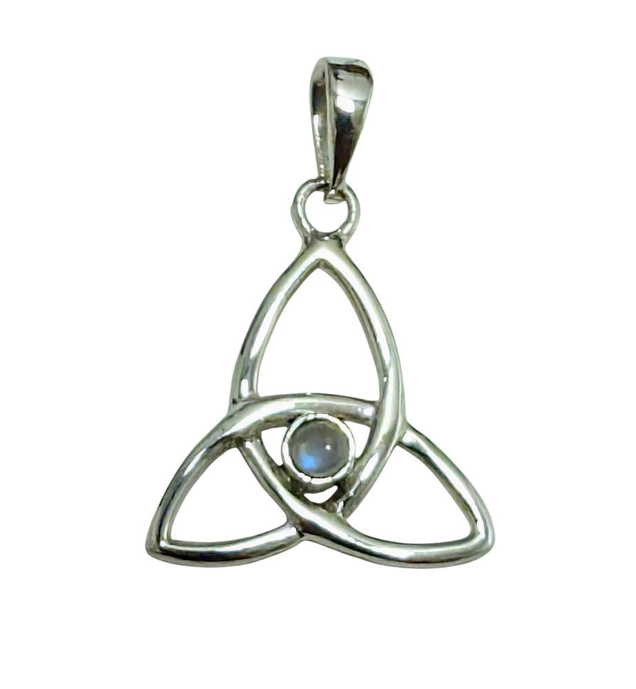 Triquetra Sterling Silver Pendant w/ Moonstone Charmed Symbol Triple Goddess