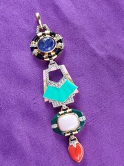 Art Deco Totem Pendant Multicolor Gemstone Colorful Enamel 925 Sterling Silver