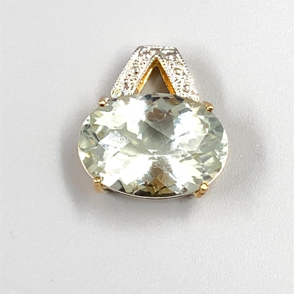 Oval Syn-Green Quartz 14K Yellow Gold 4.92g Checkerboard-Cut Pendant (EL1125403)