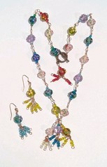 Artisan Lamp Work Art Glass Beads 22″ Necklace 2.5″ Dangle Earrings Set Copper