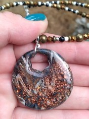 Handcrafted Bronze Copper Gold Beaded Polymer Clay Memory Wire Round Choker Set
