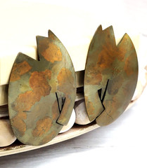 Hilary Packard Clip-On Earrings Large Abstract Statement Patinated Brass Signed