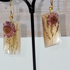 Handmade Real Dried Purple Wildflower Resin Rectangle Drop Earrings