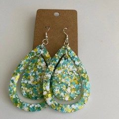 Handmade epoxy resin large teardrop dangle earrings-turquoise yellow white
