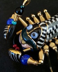 Exquisite Scorpion ceramic & brass costume jewelry brooch large size 2.25 inches